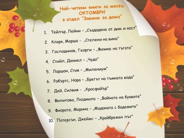Десет от най-четените книги за м.октомври