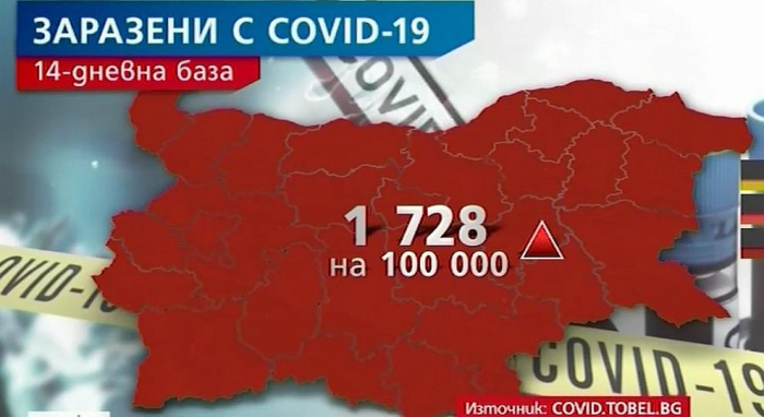 COVID картата на България вече е в тъмночервено
