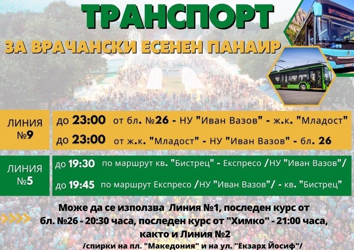 Обществен транспорт за Врачанския панаир