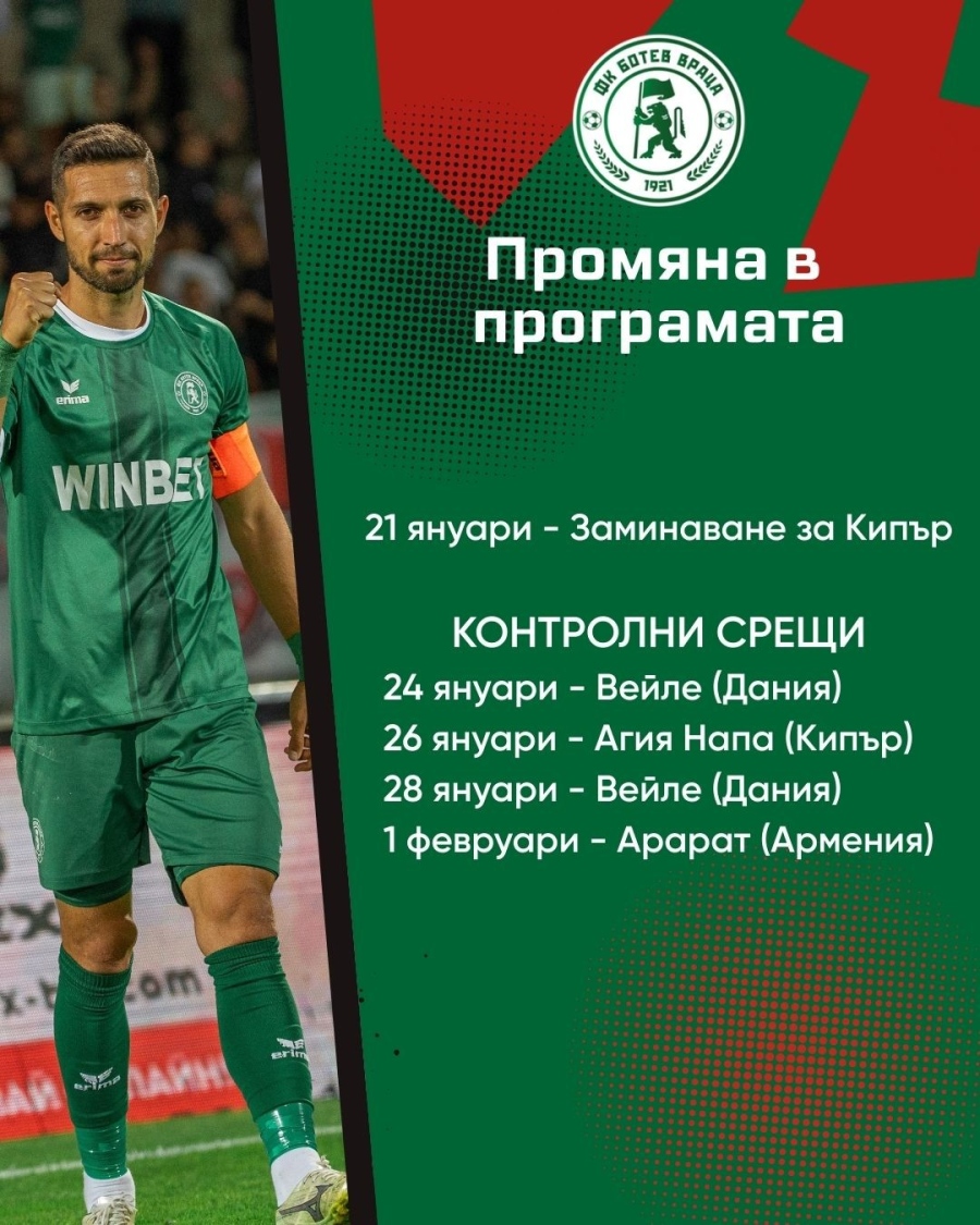 Отборът на „Ботев“ Враца заминава за Кипър